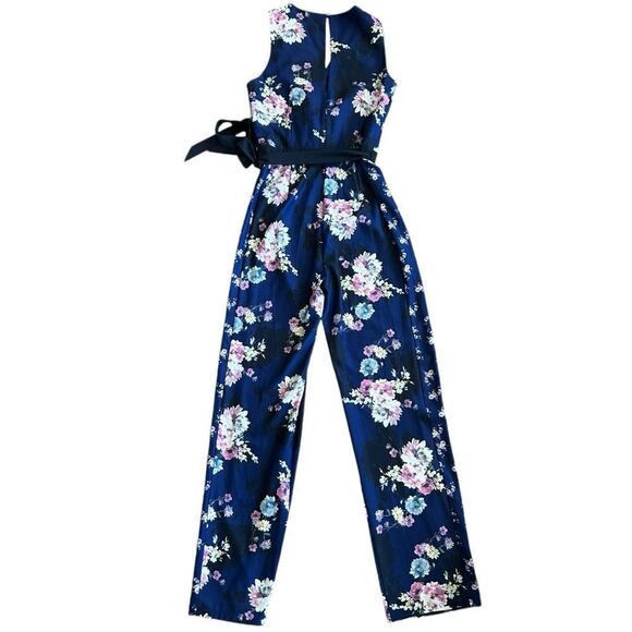 Little Mistress All Over Contrast Printed Jumpsuit size 4 Navy Floral - Picture 2 of 10